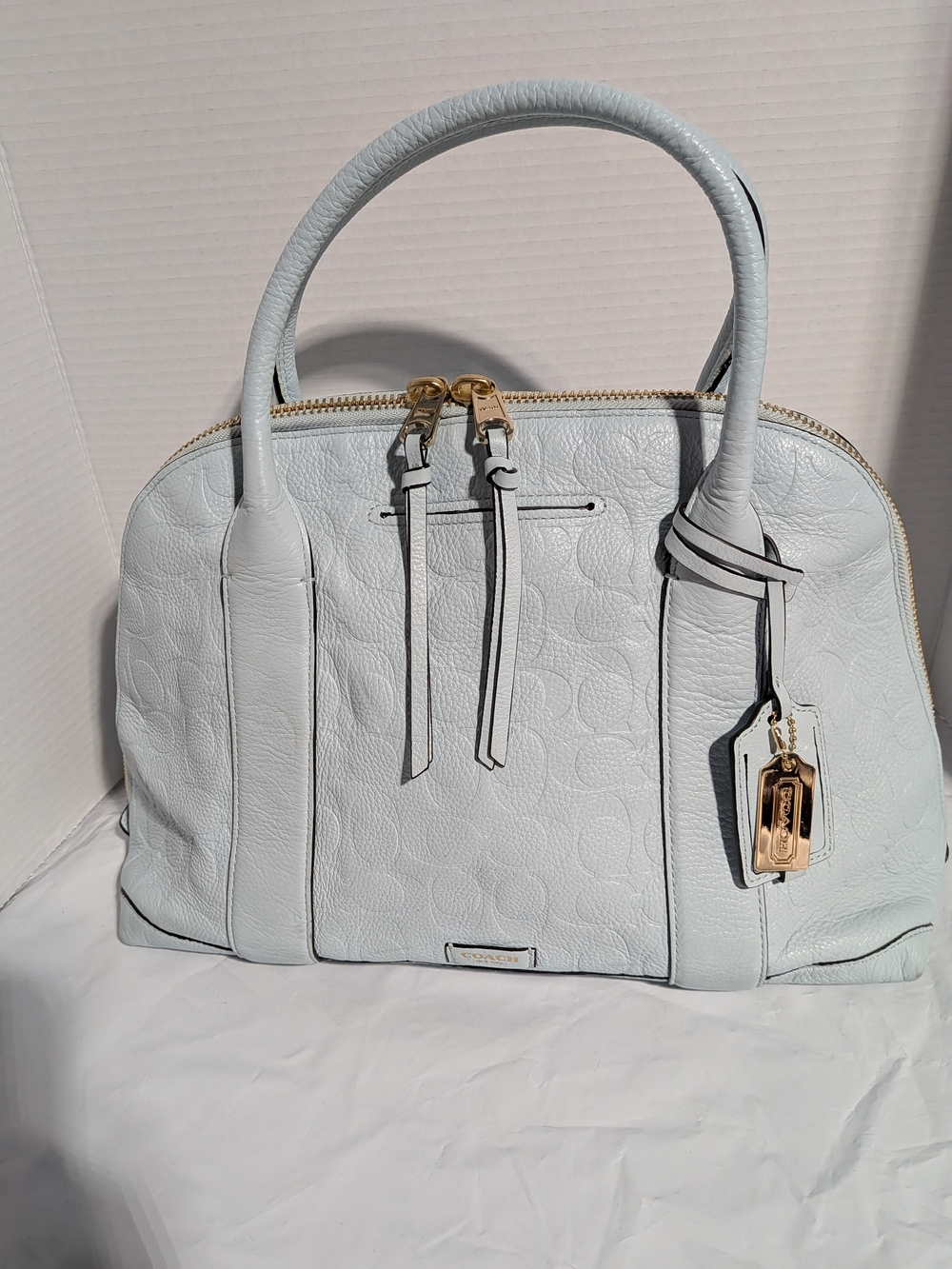Coach Light Blue Signature Leather Satchel